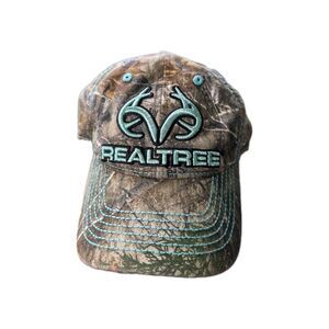 Realtree Camo Hat Aqua Logo Stitch Adjustable Hunting Outdoor Cap OSFM EUC